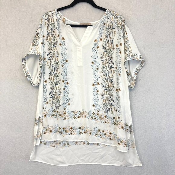 My Danielle Floral Semi-Sheer Tunic Top Blouse XXL Boho Bloomcore Short Sleeve - Picture 1 of 12